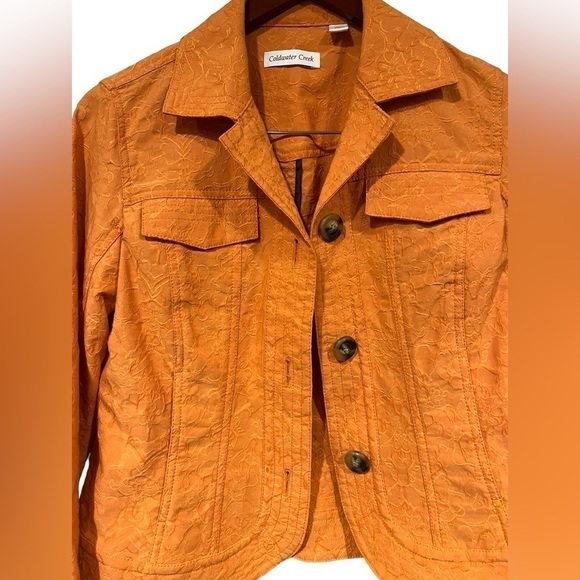Womens Petite 4 Coldwater Creek Orange Embroidered Jacket Top Button Down - Picture 2 of 7